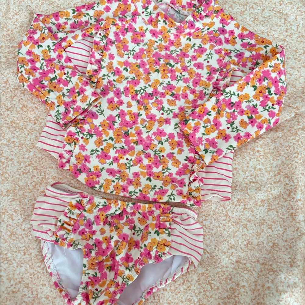 Floral Kids Swim Set - Pink and Orange